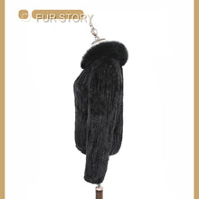 Load image into Gallery viewer, Women's Knitted Mink Fur Coat Fox fur Collar Zipper Winter jacket 22186