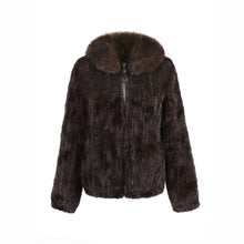 Load image into Gallery viewer, Women's Knitted Mink Fur Coat Fox fur Collar Zipper Winter jacket 22186