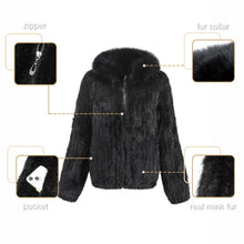 Load image into Gallery viewer, Women's Knitted Mink Fur Coat Fox fur Collar Zipper Winter jacket 22186