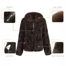 Load image into Gallery viewer, Women's Knitted Mink Fur Coat Fox fur Collar Zipper Winter jacket 22186