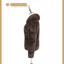 Load image into Gallery viewer, Women's Knitted Mink Fur Coat Fox fur Collar Zipper Winter jacket 22186