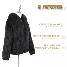 Load image into Gallery viewer, Women's Knitted Mink Fur Coat Fox fur Collar Zipper Winter jacket 22186