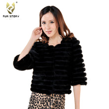 Load image into Gallery viewer, Women's Natural Mink Fur Coat Women Half Sleeve Stripes Female Short Overcoat 13086