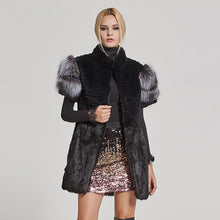 Load image into Gallery viewer, Women's Genuine Rabbit Fur Coat with Fox Fur Cuffs Warm Winter Coat 17215