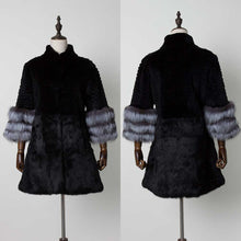 Load image into Gallery viewer, Women's Genuine Rabbit Fur Coat with Fox Fur Cuffs Warm Winter Coat Fur Story FS17160