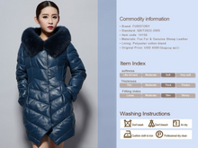Load image into Gallery viewer, Women's Genuine Leather Coat with Fox Fur Hood Trim Winter Invisible Zipper Design Leather Down Coat 14156