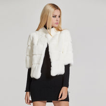 Load image into Gallery viewer, Women's Genuine Rabbit Fur Coat Winter Warm Fur Jacket with Half Sleeves VFur Story FS17110