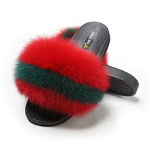 Load image into Gallery viewer, Fur Story Women's Fox Fur Slides Furry Slide for Outdoor Fluffy Sandals Open Toe Fur Slippers