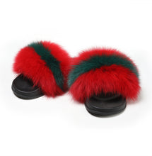 Load image into Gallery viewer, Fur Story Women's Fox Fur Slides Furry Slide for Outdoor Fluffy Sandals Open Toe Fur Slippers