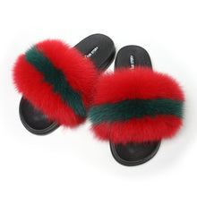 Load image into Gallery viewer, Fur Story Women's Fox Fur Slides Furry Slide for Outdoor Fluffy Sandals Open Toe Fur Slippers