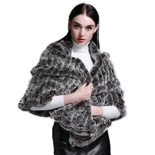 Load image into Gallery viewer, FUR STORY Real Knitted rabbit fur cloaks Women's shawl poncho stole cape wrap 070124