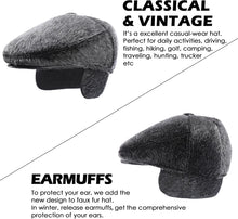 Load image into Gallery viewer, FUR STORY Faux Fur Men Hat Fuzzy Newsboy Cap Gatsby with Earflaps Flat Hat Winter Scally Ivy Cabbie Hats for Men 21620