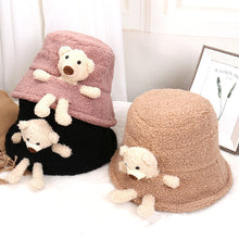 Load image into Gallery viewer, Women's Fashion plush bear doll Cap Ladies Winter Warm Fisherman Hat 22610