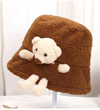 Load image into Gallery viewer, Women's Fashion plush bear doll Cap Ladies Winter Warm Fisherman Hat 22610