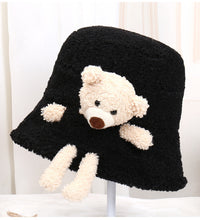 Load image into Gallery viewer, Women's Fashion plush bear doll Cap Ladies Winter Warm Fisherman Hat 22610