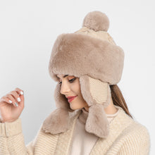 Load image into Gallery viewer, Women's Fur Trapper Hat with Sheepskin Earflap Warm Bomber Hat Winter hat 22615