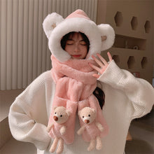 Load image into Gallery viewer, Winter Warm Women Hoodie Hat Scarf Gloves Set Soft Plush Thick Warm Hat 22630