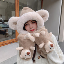 Load image into Gallery viewer, Winter Warm Women Hoodie Hat Scarf Gloves Set Soft Plush Thick Warm Hat 22630