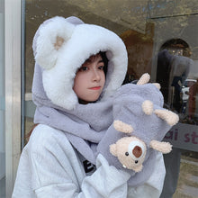 Load image into Gallery viewer, Winter Warm Women Hoodie Hat Scarf Gloves Set Soft Plush Thick Warm Hat 22630