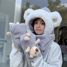 Load image into Gallery viewer, Winter Warm Women Hoodie Hat Scarf Gloves Set Soft Plush Thick Warm Hat 22630