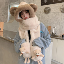 Load image into Gallery viewer, Winter Warm Women Hoodie Hat Scarf Gloves Set Soft Plush Thick Warm Hat 22630