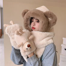Load image into Gallery viewer, Winter Warm Women Hoodie Hat Scarf Gloves Set Soft Plush Thick Warm Hat 22630