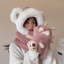 Load image into Gallery viewer, Winter Warm Women Hoodie Hat Scarf Gloves Set Soft Plush Thick Warm Hat 22630