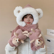 Load image into Gallery viewer, Winter Warm Women Hoodie Hat Scarf Gloves Set Soft Plush Thick Warm Hat 22630