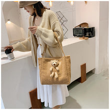 Load image into Gallery viewer, Plush Shoulder Handbag Cute Bear fluffy Tote Handbag 22436