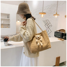 Load image into Gallery viewer, Plush Shoulder Handbag Cute Bear fluffy Tote Handbag 22436