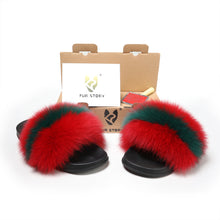 Load image into Gallery viewer, Fur Story Women's Fox Fur Slides Furry Slide for Outdoor Fluffy Sandals Open Toe Fur Slippers