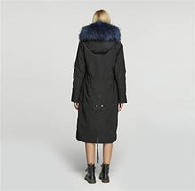 Load image into Gallery viewer, Fur Story Women's Real Fur Parka Jacket with Raccoon Fur Thick Hooded Long Fur Coat for Winter Dark Blue US6 18104