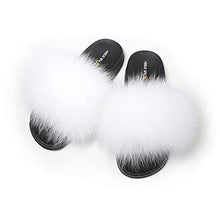 Load image into Gallery viewer, Fur Story Women's Fox Fur Slides Furry Slide for Outdoor Fluffy Sandals Open Toe Fur Slippers (White, 11)