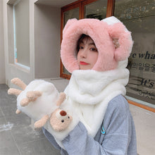 Load image into Gallery viewer, Winter Warm Women Hoodie Hat Scarf Gloves Set Soft Plush Thick Warm Hat 22630
