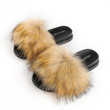 Load image into Gallery viewer, FS19S10 Faux Fur Slides Furry Slipper Sandals (Rivet)