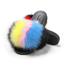 Load image into Gallery viewer, Fur Story FS20S01 Women's Fox Fur Slides Furry Slides for Outdoor Fluffy Sandals Open Toe Fur Slippers