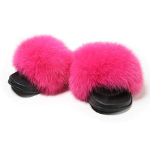 Load image into Gallery viewer, Fur story women's fluffy fox fur sandals open-toed leather slippers