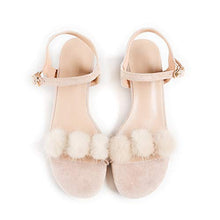 Load image into Gallery viewer, Fur Story Women's Open Toe Heel Sandal Mink Fur Camel Strappy Pumps Sandals Shoes(6,Camel)