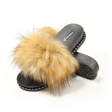 Load image into Gallery viewer, Fur Story FS19S10 Women's Faux Fur Slides for Outdoor Furry Slide Sandals Fur Slippers