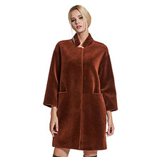 Load image into Gallery viewer, Women's Lamb Shearing Fur Coat Winter Coat 3/4 Sleeve Stand up Collar(6,Caramel)