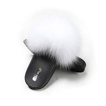 Load image into Gallery viewer, Fur Story Women's Fox Fur Slides Furry Slide for Outdoor Fluffy Sandals Open Toe Fur Slippers (White, 11)