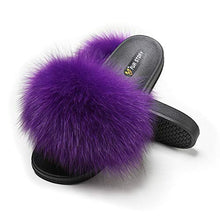 Load image into Gallery viewer, Fur Story FS20S01 Women's Fox Fur Slides Furry Slides for Outdoor Fluffy Sandals Open Toe Fur Slippers
