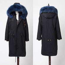 Load image into Gallery viewer, Fur Story Women's Real Fur Parka Jacket with Raccoon Fur Thick Hooded Long Fur Coat for Winter Dark Blue US6 18104