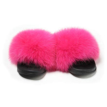 Load image into Gallery viewer, Fur story women's fluffy fox fur sandals open-toed leather slippers