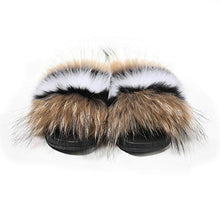 Load image into Gallery viewer, Fur Story Women's Fox Fur Slides Furry Slide Sandals Summer Fur Slippers (Brown, Numeric_7_Point_5)