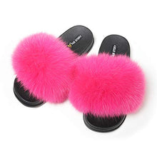 Load image into Gallery viewer, Fur story women's fluffy fox fur sandals open-toed leather slippers