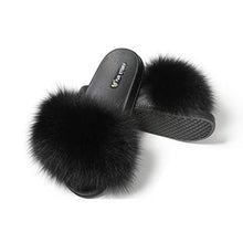 Load image into Gallery viewer, Fur Story FS19S02 Women's Fox Fur Slides Furry Slide Sandals Summer Fur Slippers