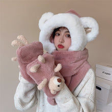 Load image into Gallery viewer, Winter Warm Women Hoodie Hat Scarf Gloves Set Soft Plush Thick Warm Hat 22630