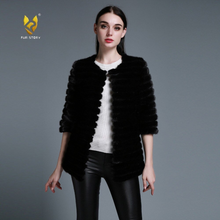Load image into Gallery viewer, Women's Natural Mink Fur Coat Women Half Sleeve Stripes 13087