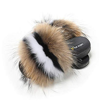 Load image into Gallery viewer, Fur Story Women's Fox Fur Slides Furry Slide Sandals Summer Fur Slippers (Brown, Numeric_7_Point_5)